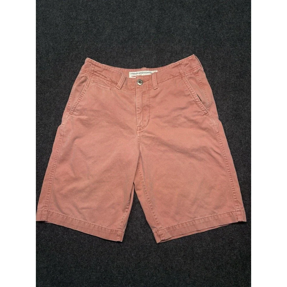 American Eagle Longboard Shorts Mens 30 Pink Coral Chino Flat Front 100% Cotton